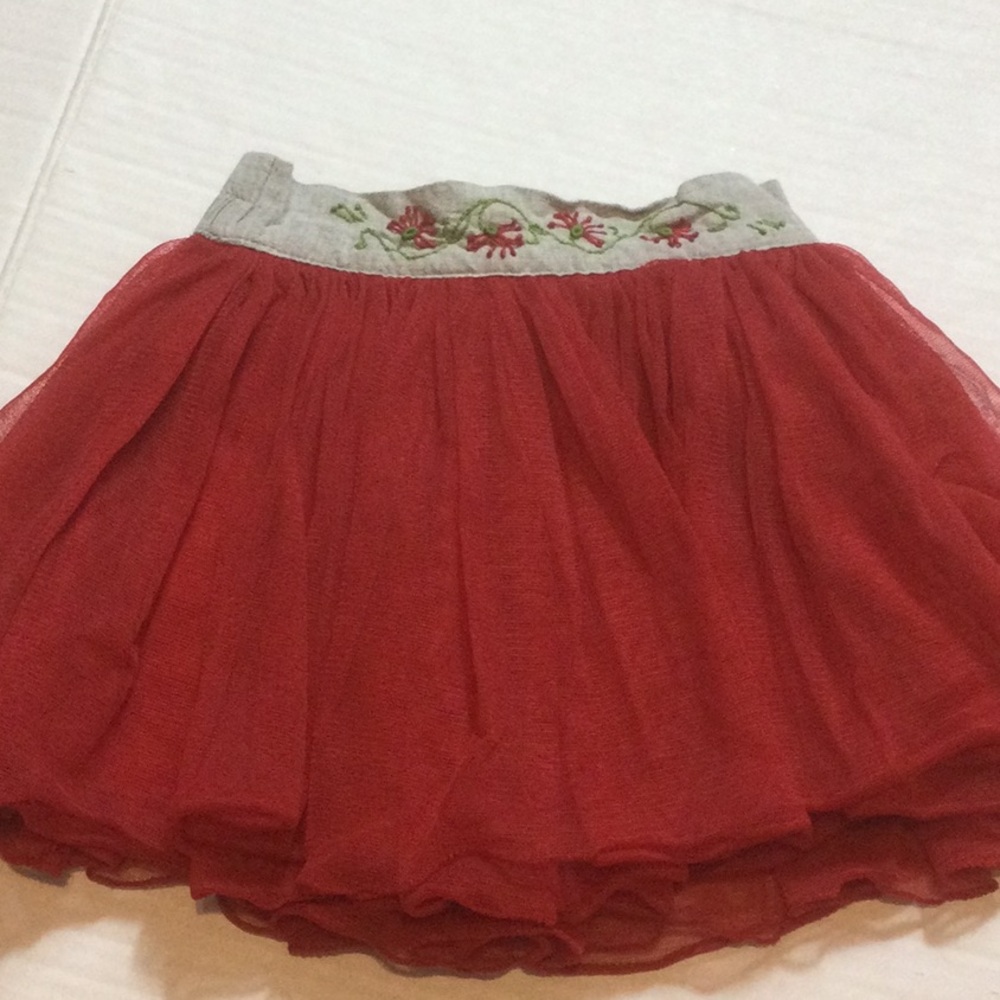 Well Dressed Wolf Red Tiered Skirt with Embroidered Waistband